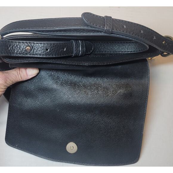DKNY Leather Crossbody Purse Black Flap Messenger Adjustable Shoulder Bag - Picture 8 of 8